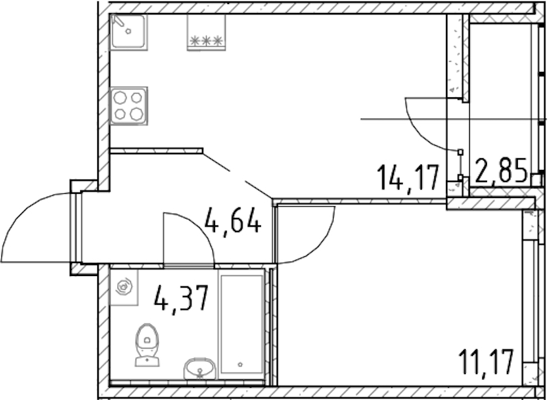 1-комнатная квартира 34.35 м², 14/18 эт., ЖК «Город Первых»